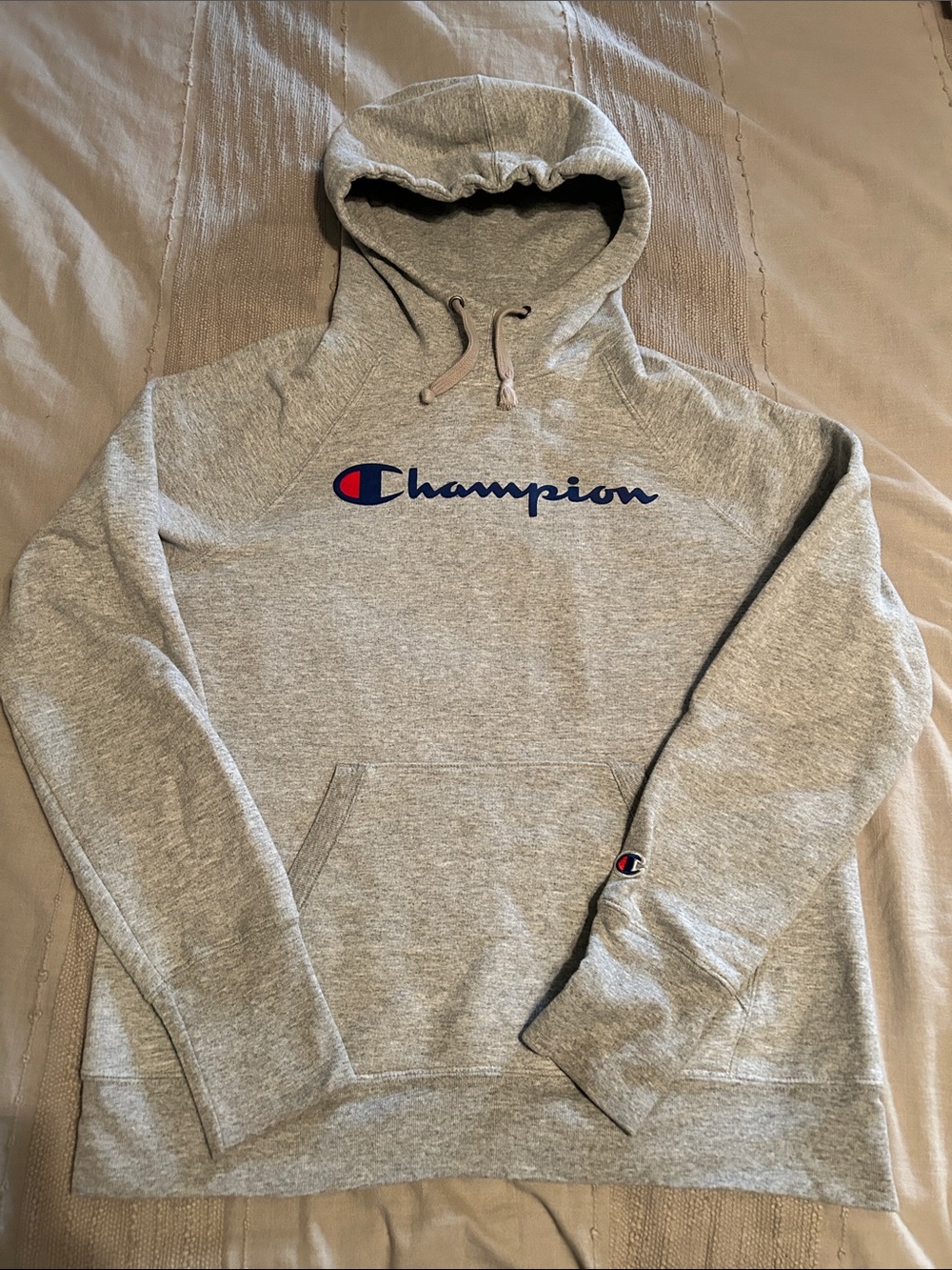 Champion Gray Crewneck Hoodie sweatshirt with Blue & Red Logo women’s small s